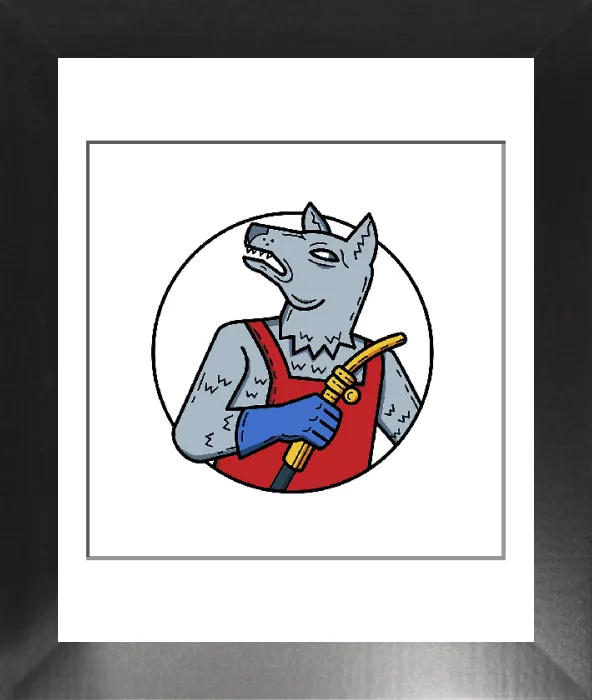 Framed Print : Wild Dog Tradesman Monoline Print