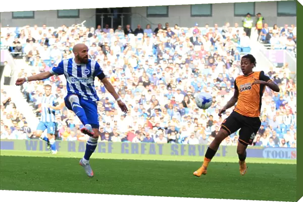 Bruno Saltor Clears the Ball: Brighton and Hove Albion vs. Hull City, Sky Bet Championship 2015