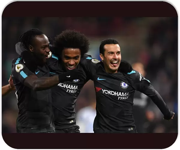 Chelsea Celebrate Pedro's Goal Against Huddersfield Town, Premier League
