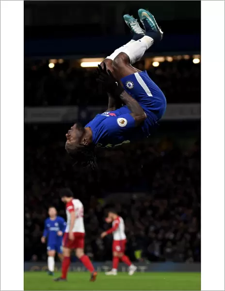 Chelsea's Victor Moses Celebrates Second Goal Against West Bromwich Albion in Premier League