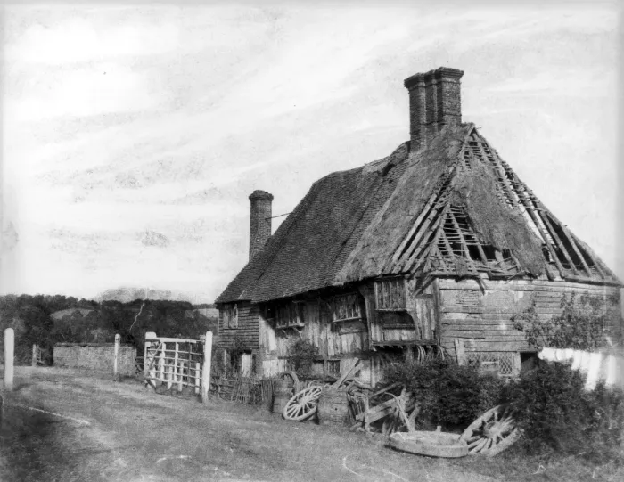 Framed Print : Print of a half-timbered cottage in disrepair Framed Print : Print of a half-timbered cottage in disrepair
