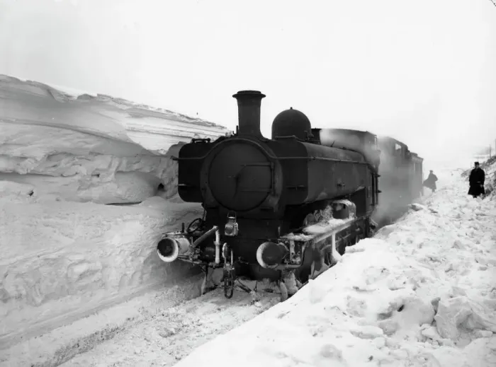 Framed Print : Print of Pannier Tank No. 7766, c. 1930s, a Steam Locomotive Stuck in Snow Framed Print : Print of Pannier Tank No. 7766, c. 1930s, a Steam Locomotive Stuck in Snow
