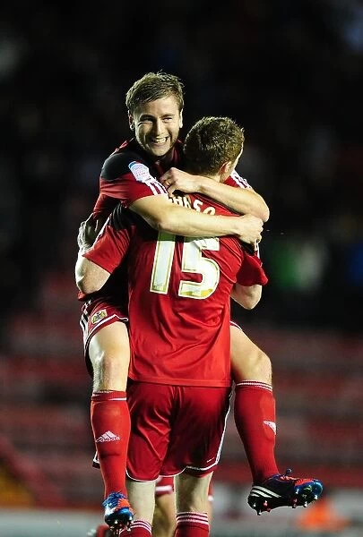 Bristol City: Davies and Pearson Celebrate Goal Against Millwall, Championship 2012
