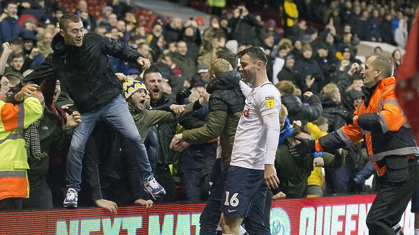 Andrew Hughes Celebrates With Fans At Forest