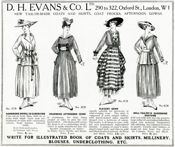 Advert for D. H Evans womens clothes 1917