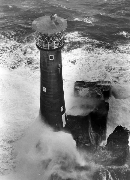 Aerial view of Longships Lighthouse, off Lands End, Cornwall