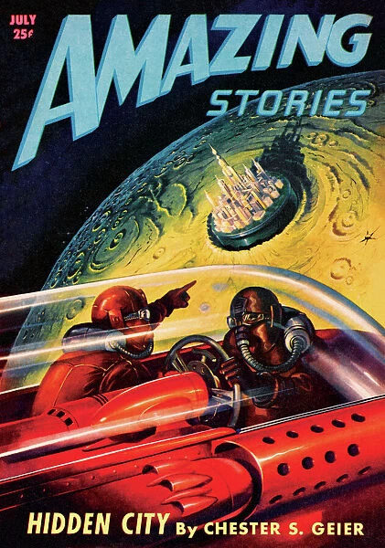 Amazing Stories Scifi Magazine Cover with Hidden Lunar City