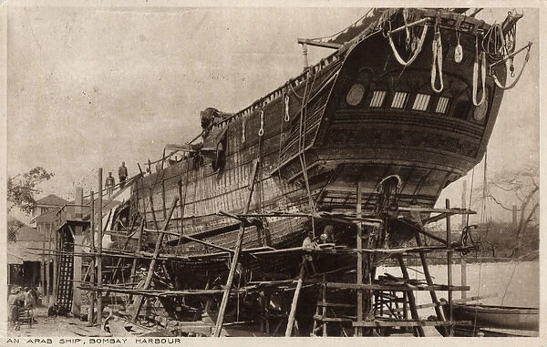 Arab dhow under construction, Bombay Harbour, India