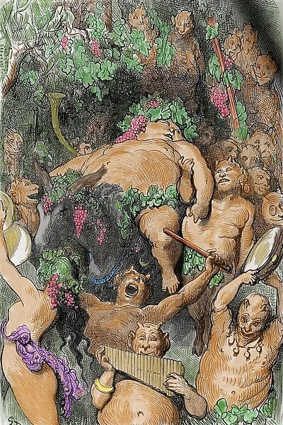 Bacchus. Engraving by G. Dore. Colored