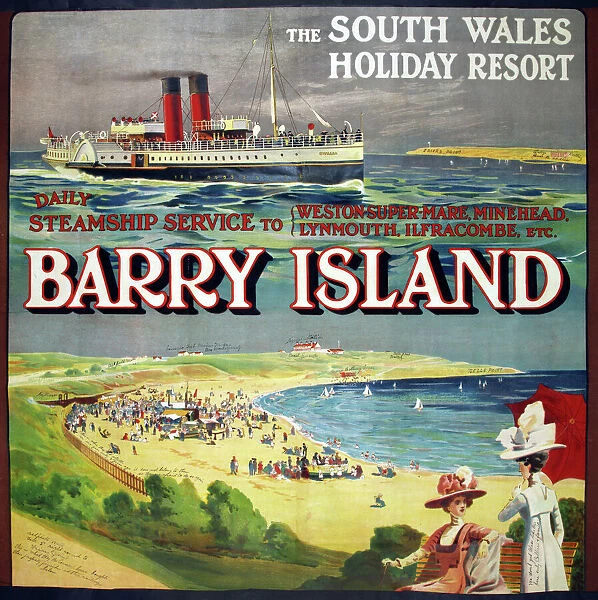 Barry Island poster. Daily steamship service to Barry Island, Wales