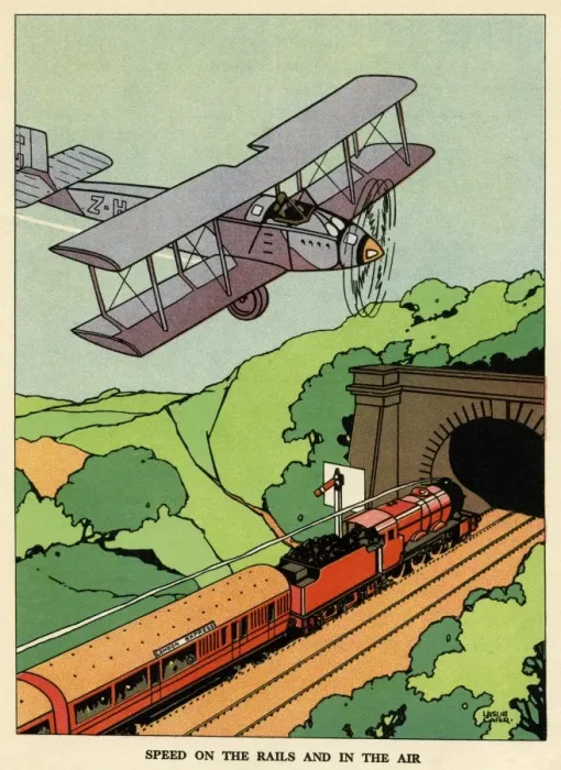 Framed Print : A Biplane and the London Express Steam Train Print, 1928 Framed Print : A Biplane and the London Express Steam Train Print, 1928