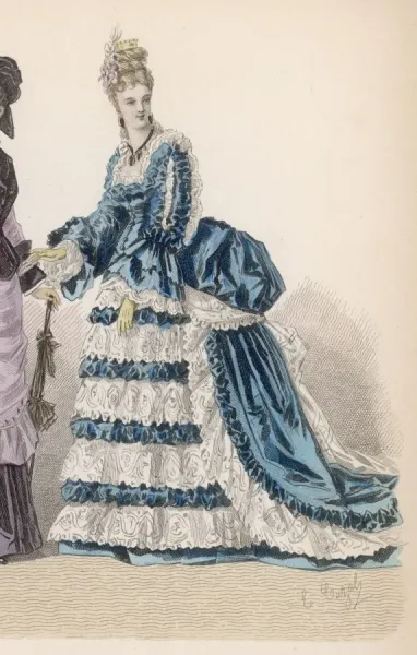Framed Print of Blue & White Dress 1875, Victorian Era Print. Framed Print  from Mary Evans