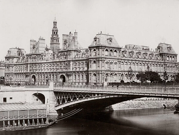 c. 1880s France - hotel de Ville Paris across River Seine