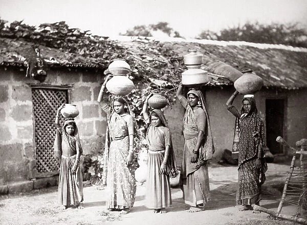 c. 1880s India - women carrying water in pots