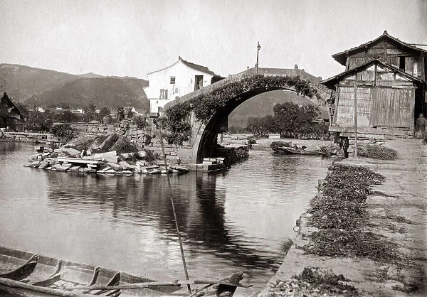 c. 1900 China - canal bridge probably Hankow Wuhan area