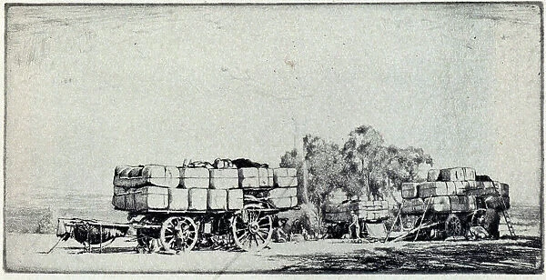 The Camp. This etching shows a pair of huge carts