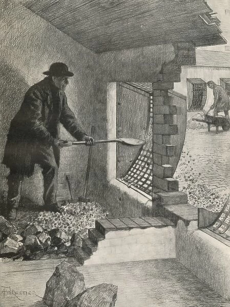 A casual worker shovelling stones from his cell