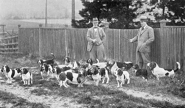 Cecil Aldin with his Basset hounds