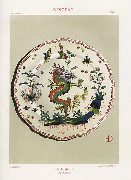 Chinese dragon plate from Sinceny, France