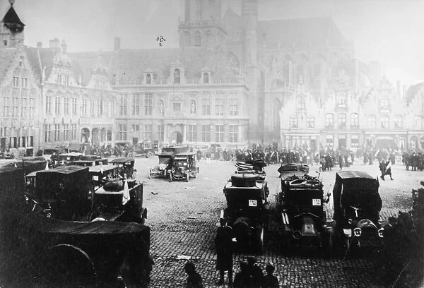 City square during retreat from Antwerp, Belgium, WW1