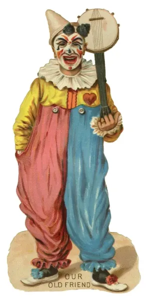 Late 19th Century Print Victorian Scrap: Clown with Art