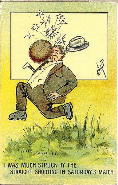 Comic postcard, Man hit by football Date: early 20th century