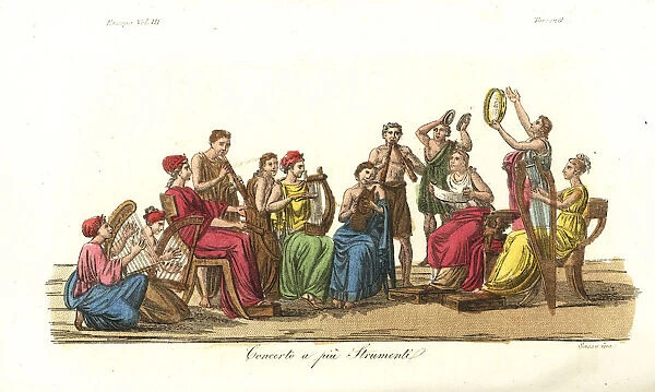 Concert with many instruments, ancient Greece