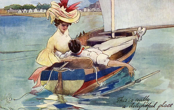 Couple relaxing on a sail boat