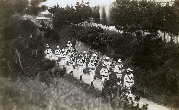 Crew of HMS Danae on parade, Hong Kong, China