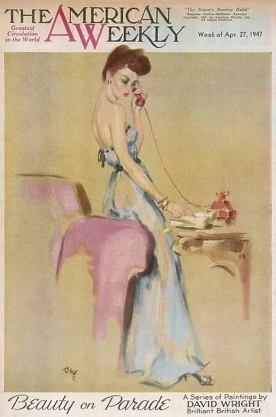 David Wright woman in pale blue evening dress