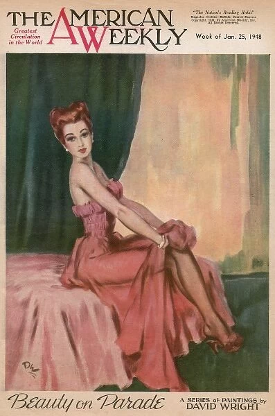 David Wright woman in pink evening dress