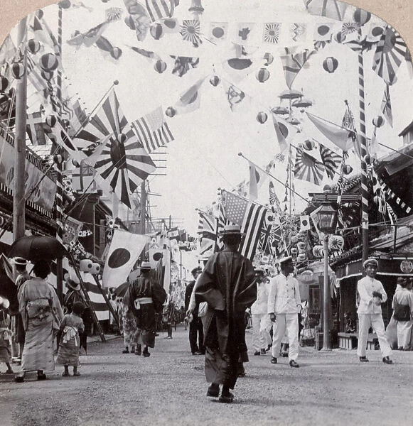 Decorations and flags, Benten Dori, Japan, c. 1900