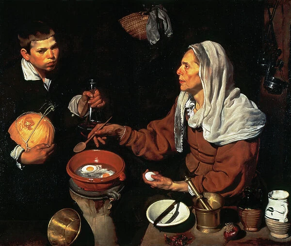 Diego Velazquez (1599-1660). Old Woman Cooking Eggs, 1618