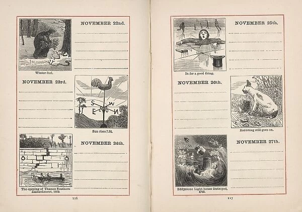 Double page spread in a diary for 22-27 November