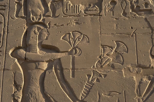 Egyptian Art. Karnak. A pharaoh making an offering of flower