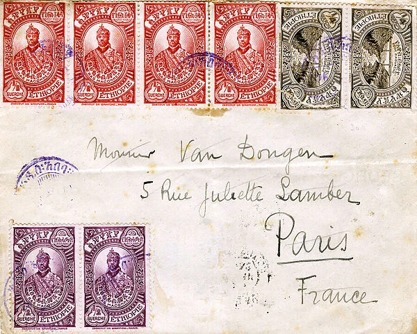 Envelope with stamps sent from Addis Ababa to Paris