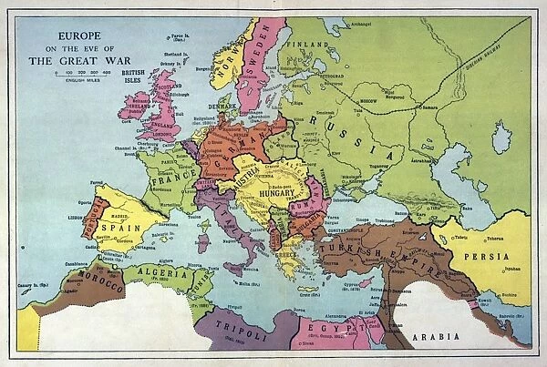 Europe Map C1914. The map of Europe on the eve of World War One