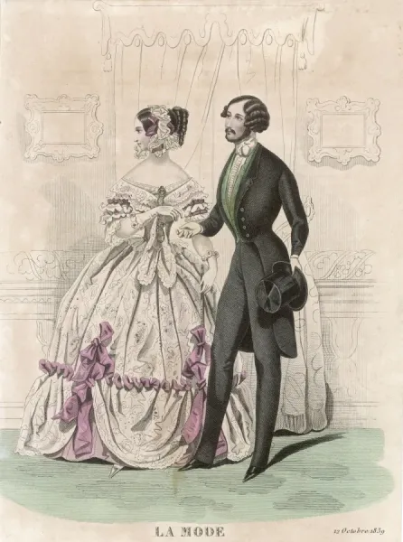 Framed Print of Regency Era Evening Dress Print, 1839. Framed Print from  Mary Evans