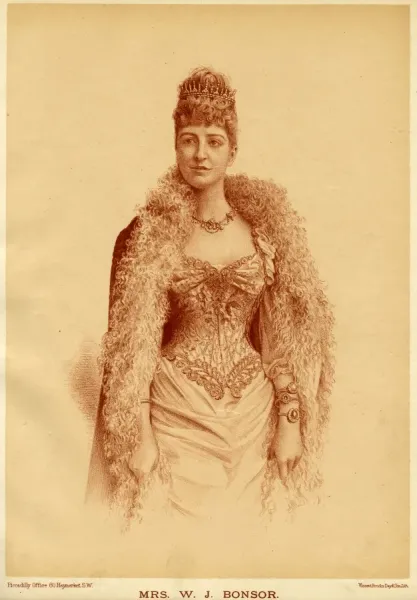 Framed Print of Evening Dress 1890 Print: Mrs W J Bonsor in Decollete Gown. Framed Print from Mary Evans Framed Print of Evening Dress 1890 Print: Mrs W J Bonsor in Decollete Gown. Framed Print from Mary Evans