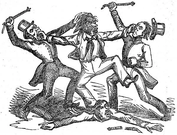 Fight between a Maori and three Europeans, 1842