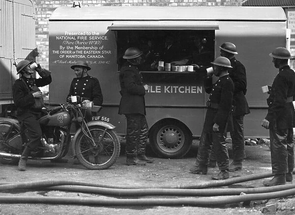 Firefighters outside mobile kitchen, WW2