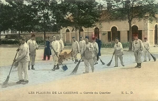 French soldiers cleaning their Barrack Yard