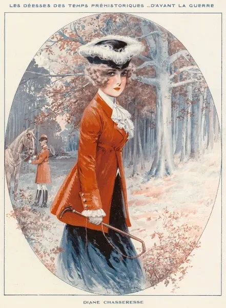 Framed Print of French Belle Chasseuse Print: 18th Century Hunting Dress.  Framed Print from Mary Evans
