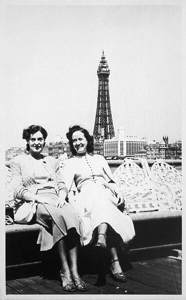 Two friends on a bench at Blackpool, Lancashire