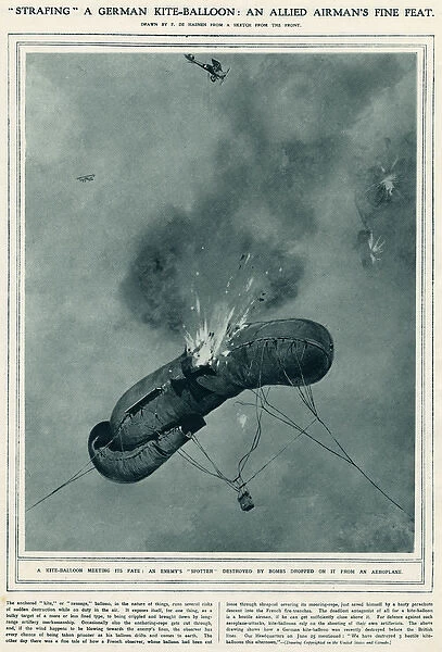 A German kite-balloon shot down by an Allied pilot