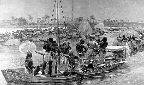 H. M. Stanleys Expedition fighting the Bangala, Central Afri