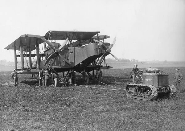 Handley Page bomber with Clayton tractor, WW1