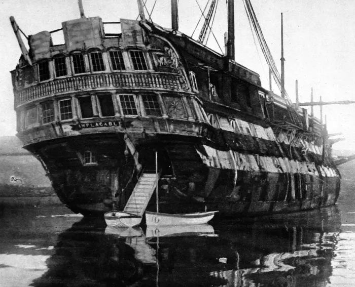 Framed Print : HMS Implacable, 1920 Print: Aged Frigate in Disrepair Framed Print : HMS Implacable, 1920 Print: Aged Frigate in Disrepair