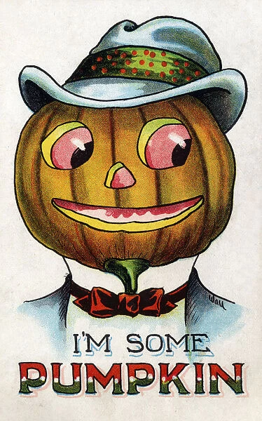 I m Some Pumpkin - a very strange postcard featuring a man with a manically-grinning