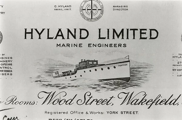 Illustration of pleasure craft, Hyland Ltd (letter head)